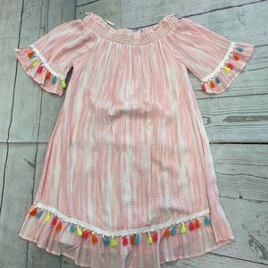 COPY - Dizzylissy light pink white mini off the shoulder dress has tassels size…